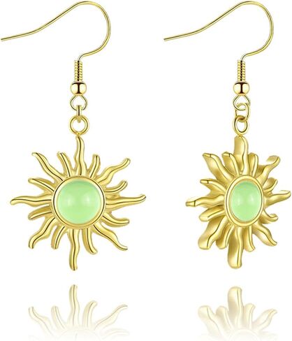 Handmade Sun Earrings for Women Girls Unique Dainty Simple 14K Gold Vintage Boho Sun Orange Crystal Handmade Gemstone Hippie Earrings Sun Jewelry Gifts (Black) in Kuwait