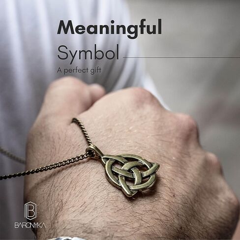 Baronyka Handmade Celtic Knot Necklace for Men, Bronze-Plated Irish Triangle Triquetra Pendant, Trinity Knot, 24" with 2" Extension Chain, Lobster Clasp, Spiritual Gift, Scottish, Irish Jewelry in Kuwait
