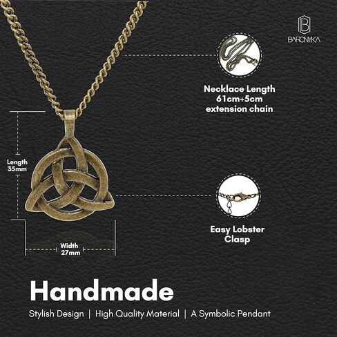 Baronyka Handmade Celtic Knot Necklace for Men, Bronze-Plated Irish Triangle Triquetra Pendant, Trinity Knot, 24" with 2" Extension Chain, Lobster Clasp, Spiritual Gift, Scottish, Irish Jewelry in Kuwait