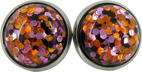 Summerfield Collection Stainless Steel Halloween Glitter Resin Stud Earrings 12mm Purple Orange Black in Saudi Arabia