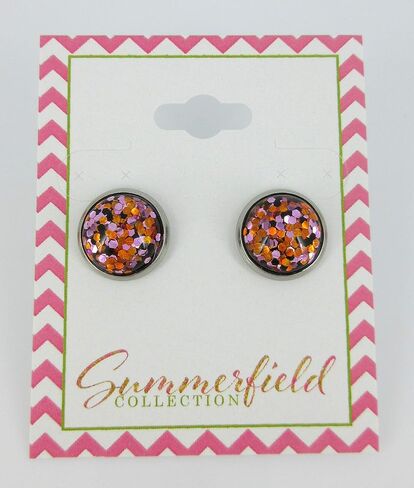 Summerfield Collection Stainless Steel Halloween Glitter Resin Stud Earrings 12mm Purple Orange Black in Saudi Arabia