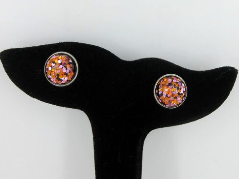 Summerfield Collection Stainless Steel Halloween Glitter Resin Stud Earrings 12mm Purple Orange Black in Saudi Arabia