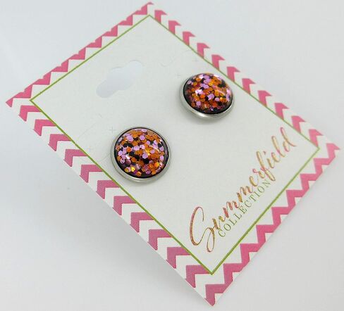 Summerfield Collection Stainless Steel Halloween Glitter Resin Stud Earrings 12mm Purple Orange Black in Saudi Arabia