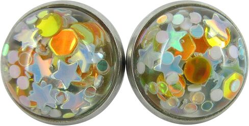 Stainless Steel Glitter Resin Globe Stud Earrings 12mm (Ballet Pink) in Saudi Arabia