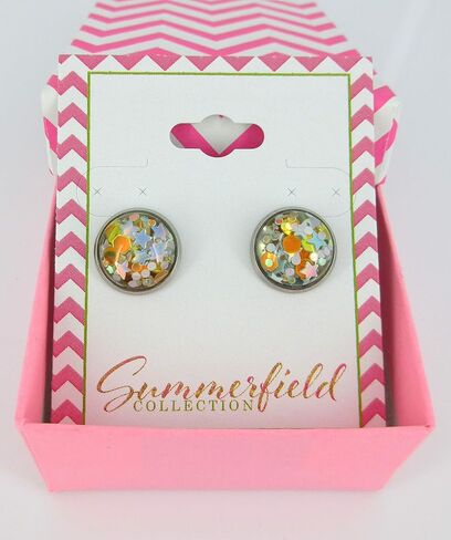 Stainless Steel Glitter Resin Globe Stud Earrings 12mm (Ballet Pink) in Saudi Arabia