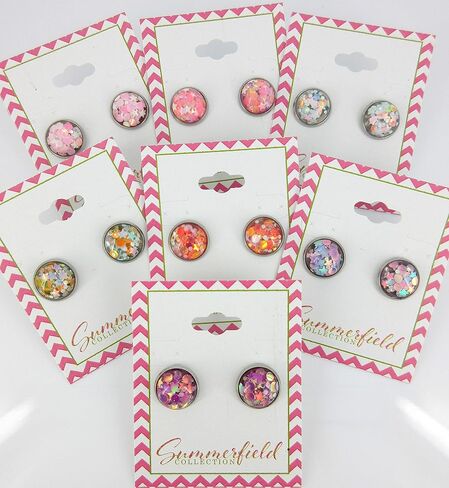 Stainless Steel Glitter Resin Globe Stud Earrings 12mm (Ballet Pink) in Saudi Arabia