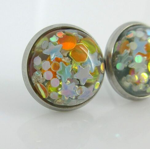 Stainless Steel Glitter Resin Globe Stud Earrings 12mm (Ballet Pink) in Saudi Arabia