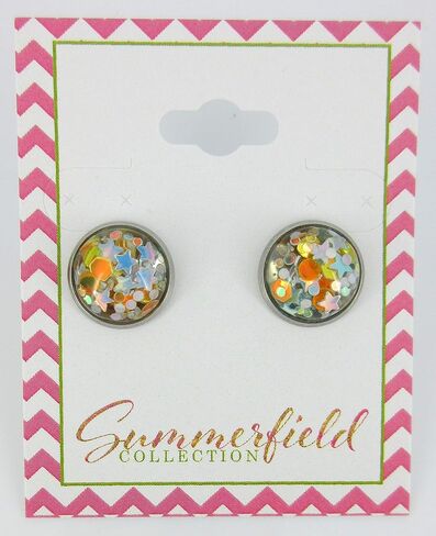 Stainless Steel Glitter Resin Globe Stud Earrings 12mm (Ballet Pink) in Saudi Arabia