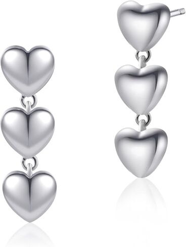 Triple Heart Stud Earrings Dangle 925 Sterling Silver Earrings for Women Hypoallergenic Lover Earring Cute Heart Earrings for Women Gilrs in Saudi Arabia