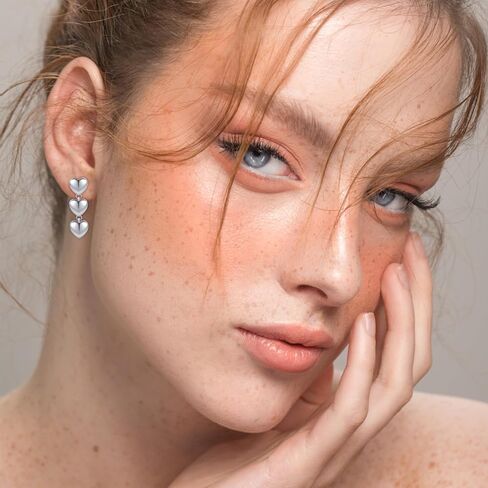 Triple Heart Stud Earrings Dangle 925 Sterling Silver Earrings for Women Hypoallergenic Lover Earring Cute Heart Earrings for Women Gilrs in Saudi Arabia