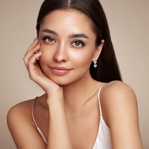 Triple Heart Stud Earrings Dangle 925 Sterling Silver Earrings for Women Hypoallergenic Lover Earring Cute Heart Earrings for Women Gilrs in Saudi Arabia