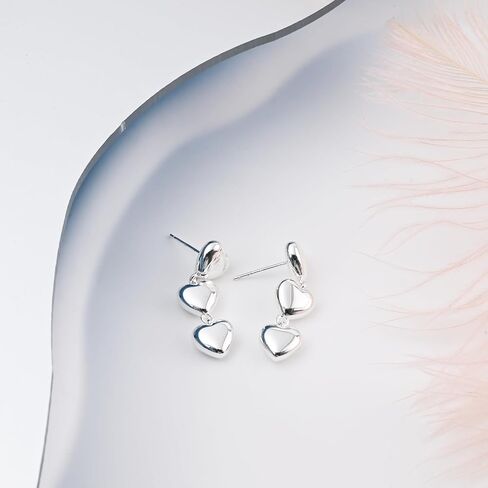 Triple Heart Stud Earrings Dangle 925 Sterling Silver Earrings for Women Hypoallergenic Lover Earring Cute Heart Earrings for Women Gilrs in Saudi Arabia