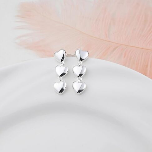 Triple Heart Stud Earrings Dangle 925 Sterling Silver Earrings for Women Hypoallergenic Lover Earring Cute Heart Earrings for Women Gilrs in Saudi Arabia
