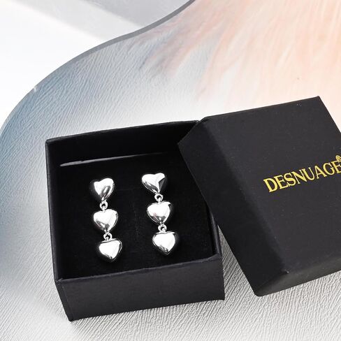 Triple Heart Stud Earrings Dangle 925 Sterling Silver Earrings for Women Hypoallergenic Lover Earring Cute Heart Earrings for Women Gilrs in Saudi Arabia
