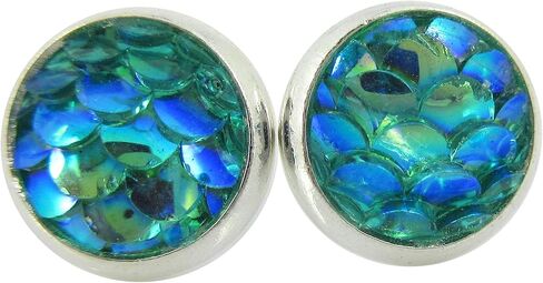 Silver-tone Metallic Mermaid Scale Stud Earrings 8mm (Hot Pink) in Saudi Arabia