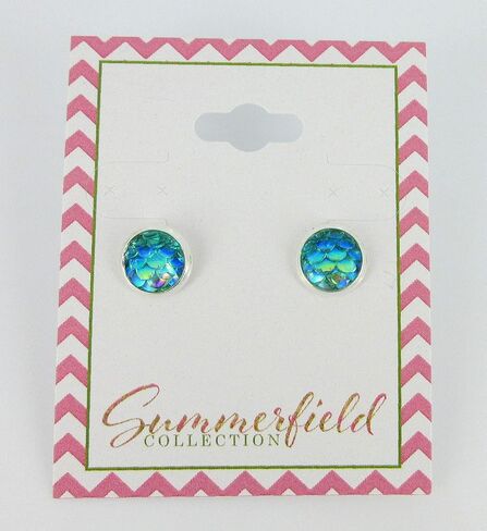 Silver-tone Metallic Mermaid Scale Stud Earrings 8mm (Hot Pink) in Saudi Arabia