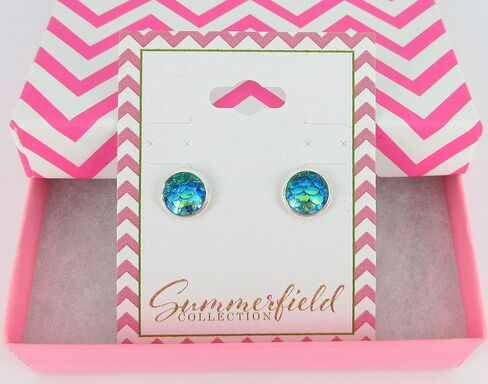 Silver-tone Metallic Mermaid Scale Stud Earrings 8mm (Hot Pink) in Saudi Arabia