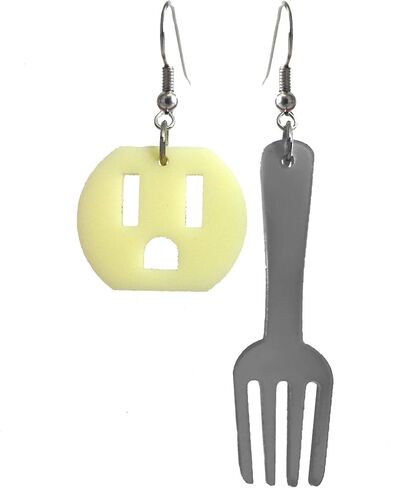 Funny Fork and Outlet Socket Mismatch Earrings Set with Nickel Free Hooks, Humor Electrician Electric Shock Jewelry in Saudi Arabia