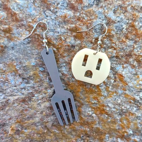 Funny Fork and Outlet Socket Mismatch Earrings Set with Nickel Free Hooks, Humor Electrician Electric Shock Jewelry in Saudi Arabia