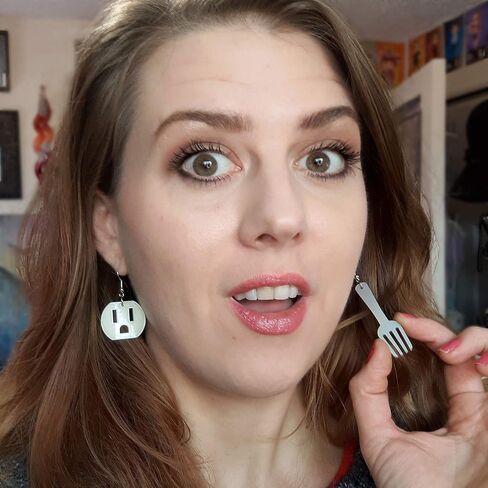 Funny Fork and Outlet Socket Mismatch Earrings Set with Nickel Free Hooks, Humor Electrician Electric Shock Jewelry in Saudi Arabia