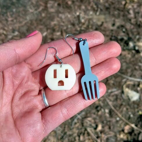 Funny Fork and Outlet Socket Mismatch Earrings Set with Nickel Free Hooks, Humor Electrician Electric Shock Jewelry in Saudi Arabia