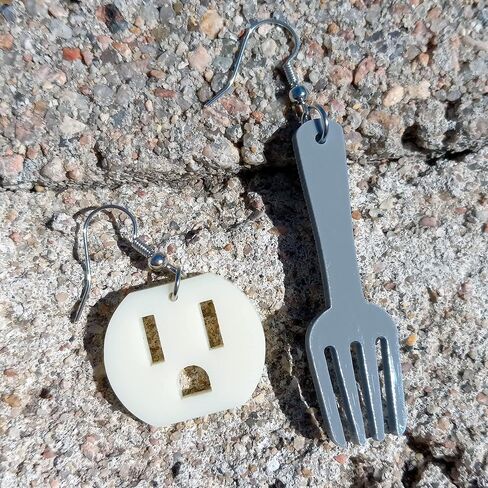 Funny Fork and Outlet Socket Mismatch Earrings Set with Nickel Free Hooks, Humor Electrician Electric Shock Jewelry in Saudi Arabia