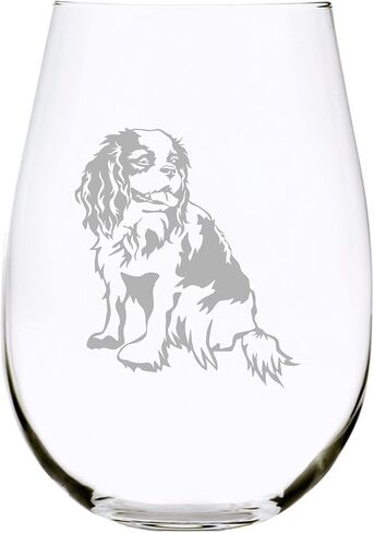 Cavalier King Charles Spaniel themed, dog stemless wine glass, 17 oz. in Saudi Arabia