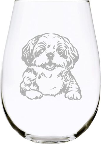 Shih Tzu (S1) themed, dog stemless wine glass, 17 oz. in Saudi Arabia