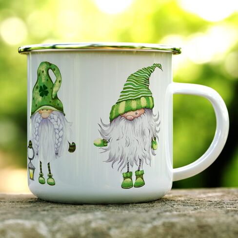St Patricks Day Irish Gnomes Campfire Coffee Tea Mug, Lucky Green Shamrock Camping Cup, Gift for Her Mom Friend Coworker (16oz) in Saudi Arabia