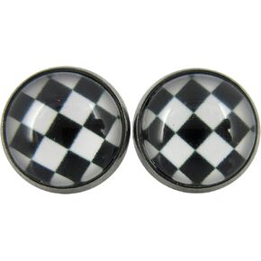 Summerfield Collection Hematite-tone Black and White Checkerboard Print Glass Stud Earrings 12mm in Saudi Arabia