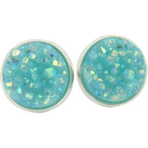 Silver-tone Pastel AB Faux Druzy Stone Stud Earrings 12mm (Aqua Blue) in Saudi Arabia