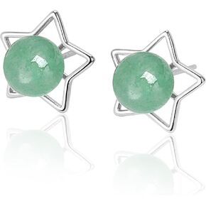 Mother's Day Gift for Mom Green Jade Stud Earrings for Women Girls,925 Sterling Silver Earrings Studs for Sensitive Ears,Good Luck Earrings,Birthday Anniversary Graduation Gift for Her(Gold, Crown)