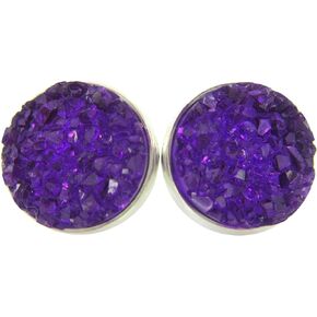 Silver-tone Faux Druzy Stone Stud Earrings 12mm (Deep Purple) in Saudi Arabia