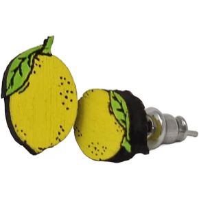 Dainty Lemon Hand-Painted Wood Stud Earrings in Saudi Arabia