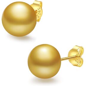 أقراط لؤلؤ يامي للنساء، أقراط لؤلؤ ذهبي أصلي، لؤلؤ أكويا للمياه المالحة، 925 أقراط من الفضة الاسترلينية لا تسبب الحساسية، هدايا مجوهرات بسيطة ومريحة للنساء، 7-7.5 ملم in Kuwait