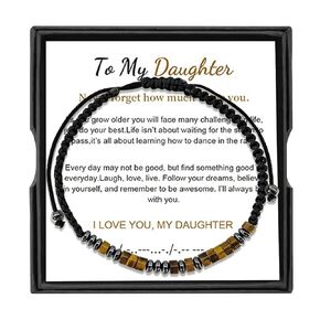 Graduation Gifts To My Daughter Morse Code Bracelet， Women's Adjustable Inspirational Bracelets, Birthday Gift Anniversary Gift for Daughter (Tiger Eye Stone, To My Daughter)