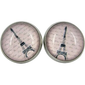 Summerfield Collection Stainless Steel Eiffel Tower Print Glass Stud Earrings 12mm Pink Black in Saudi Arabia