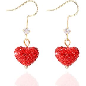Valentines Day Gifts for Her Red Heart Earrings for Women Rhinestone Heart Drop Earrings Romantic Earrings Valentines Day Earrings for Girlfriend Gifts Valentines Day Gifts for Her 2024 (2pairs)