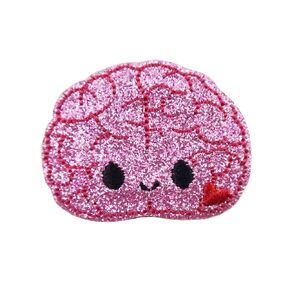 Pink Sparkle Glitter Brain Embroidered Iron On Patch in Kuwait