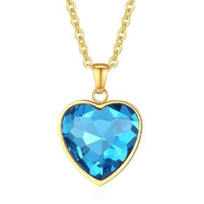 YAMI Love Heart Pendant Necklace for Women, Birthstone Crystal 14K Gold Plated Jewelry Gifts for Wife Girlfriend Mom on Birthday/Valentine's/Mother's Day/Anniversary, Pink