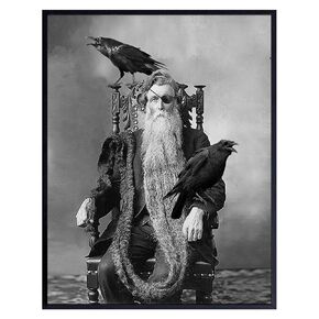 Odin Raven Art LARGE 11x14 - ديكور المنزل القوطي الأساطير الإسكندنافية - صورة عتيقة مخيفة ومخيفة لديكورات الهالوين - هدايا الويكا الوثنية - ديكور جدار فني ساحر ساحر من عصر النهضة في العصور الوسطى in Kuwait