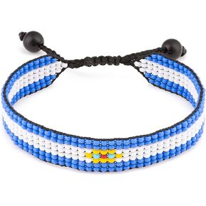 Dominican Republic Flag Bracelet: Handmade Bracelet,Adjustable Beaded Boho-Style Rope Bangle with Patriotic Design