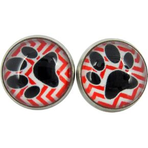 Stainless Steel Chevron and Black Paw Print Glass Stud Earrings 12mm (Red) in Saudi Arabia