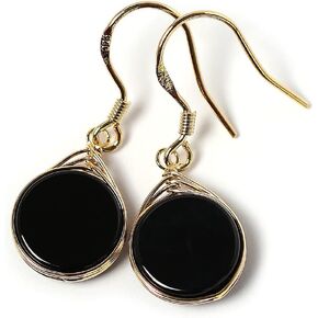 أقراط متدلية من سلك الحجر الطبيعي مطلية بالذهب 925 من الفضة الإسترليني/عملة الجزع الأسود 10 مللي متر in Kuwait