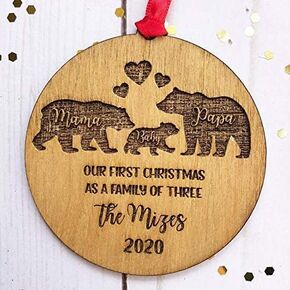 Mama Papa Baby Bear Christmas Ornament - Our First Christmas as a Family Rustic Wooden Wood Engraved Ornament (2021) in Saudi Arabia