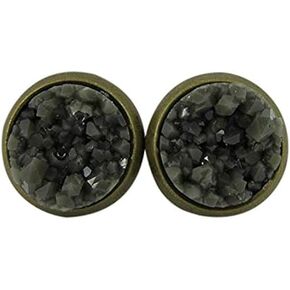 Antiqued Gold-tone Olive Green Faux Druzy Stone Stud Earrings (8mm) in Saudi Arabia