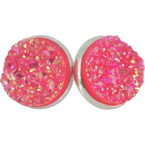 Silver-tone Solid AB Faux Druzy Stone Stud Earrings 12mm (Hot Pink) in Saudi Arabia