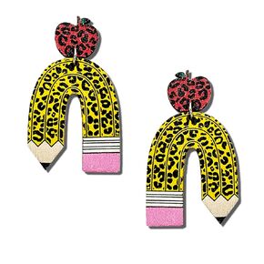 Pencil Earrings Dangle Earrings for Women Girls Handmade Wooden Pencil Drop Earring for Teen, Teachers, Students Back to School Gradution Jewelry (Yellow Wide)