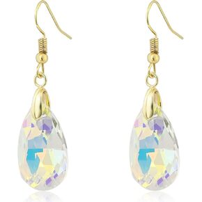 Austrian Crystal Dangle Earrings Teardrop 925 Sterling Silver Earrings with Colorful Reflections Drop Dangle Earrings for Women Trendy Fashion in Saudi Arabia