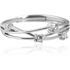 925 Sterling Silver Rings for Women Dainty Simple Stackable Ring Handmade Cubic Zirconia Wedding Bands Gifts for Girlfriend Her Size Adjustable